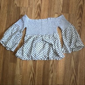 Milan Kiss Black & White Polka Dot Top Sz-M NWT